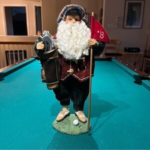 Vintage Golfing Santa Figurine Large 16” with golf bag, clubs and tees